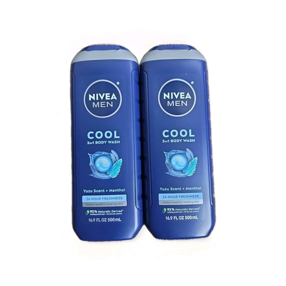 2 Pack NIVEA Men COOL 3-in-1 Body Face Hair Wash Menthol‎ & Yuzu 16.9 oz NEW